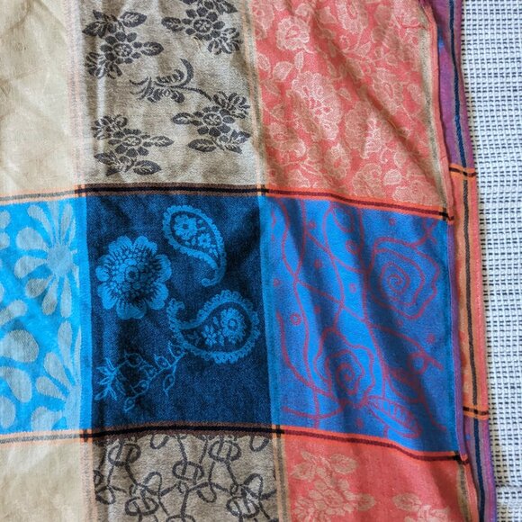 Cashmere and Silk Pashmina Blue Orange Floral - Picture 6 of 7